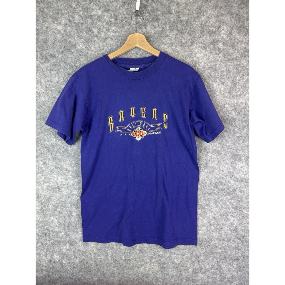 Vintage Baltimore Ravens Tshirt Mens Medium NFL AFC Football Purple Superbowl